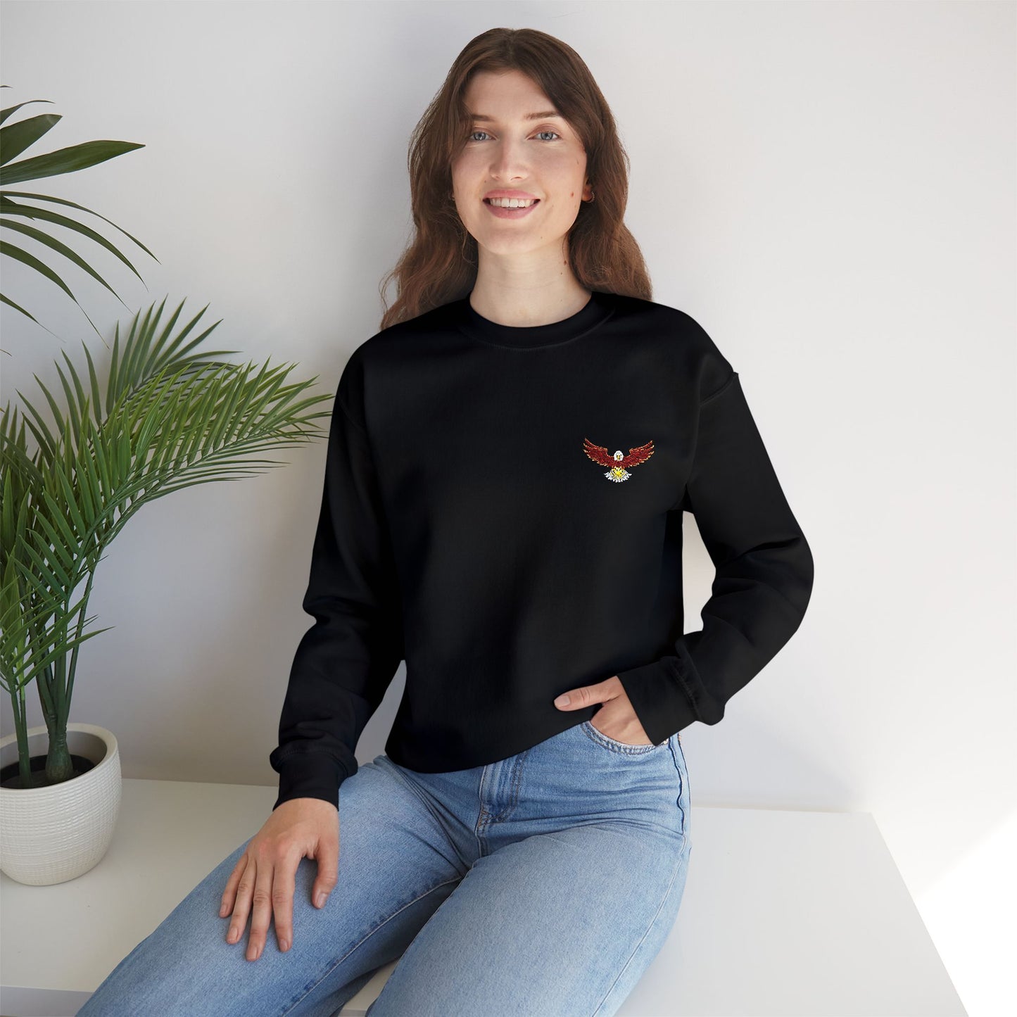 Stylish Eagle Embroidered Unisex Crewneck Sweatshirt